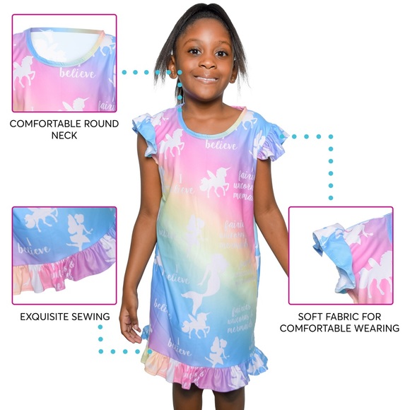 Trejaz Girls Nightgowns, Unicorn Princess Pajama Dresses for Girls Sleep… - Picture 2 of 3